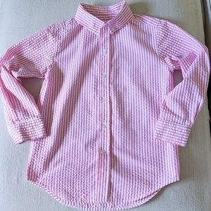 Kelly's Kids Seersucker Boys Button Down Pink Stripe sz 6 7